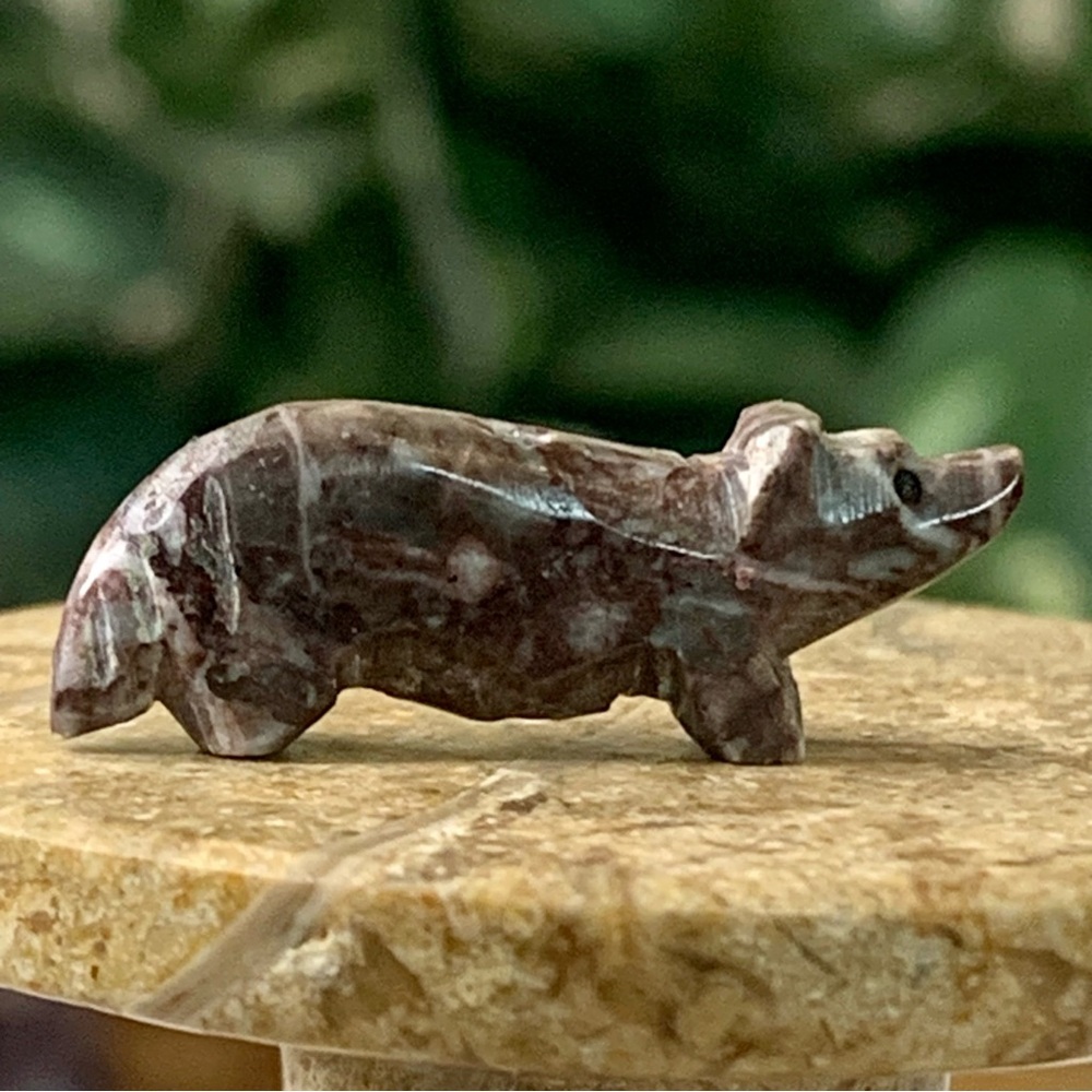 Native American Zuni Bear Fetish Bead Hand Carved Jasper Stone Spirit Animal 1"
